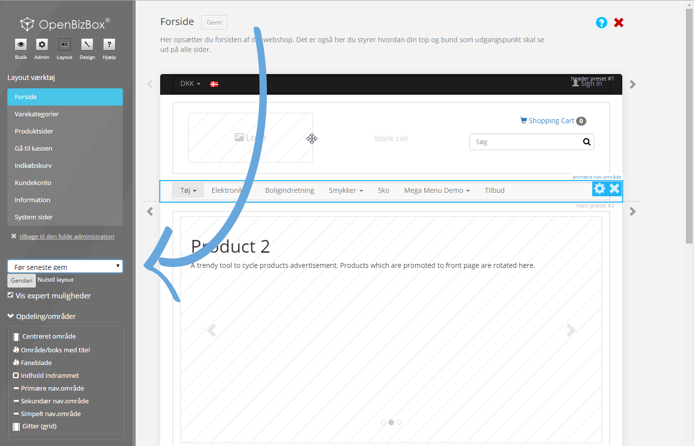 Skærmbillede: Gendan layout fra backup
