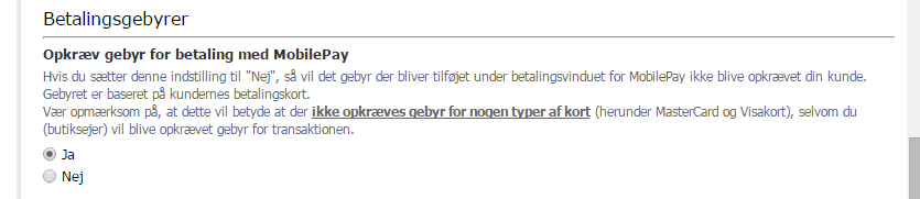 Skærmbillede: Gebyrer på MobilePay