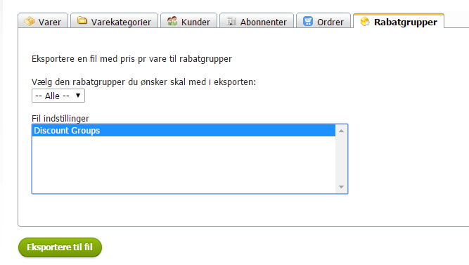 Eksport rabatgrupper