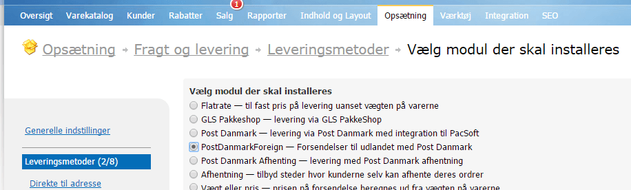 Skærmbillede: Post Danmark integration: Nu også til udenlandske pakker