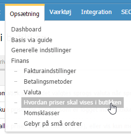 Hvordan priser vises i butikken menu