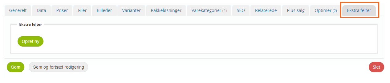 Ekstra felter på varer