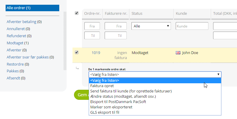 Ordreliste flere actions