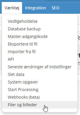 Skærmbillede: Filstyring fra shop admin