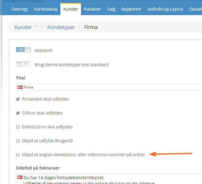 Admin kundetyper rekvnr