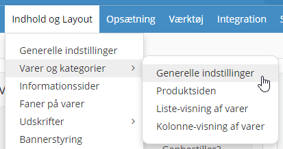 Menu indhold varerogkat generelle