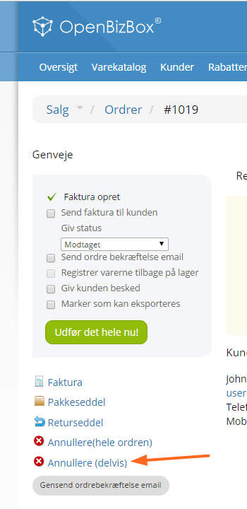 Ordre delvis kreditnota
