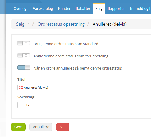 Ordrestatus ny delvis annulleret