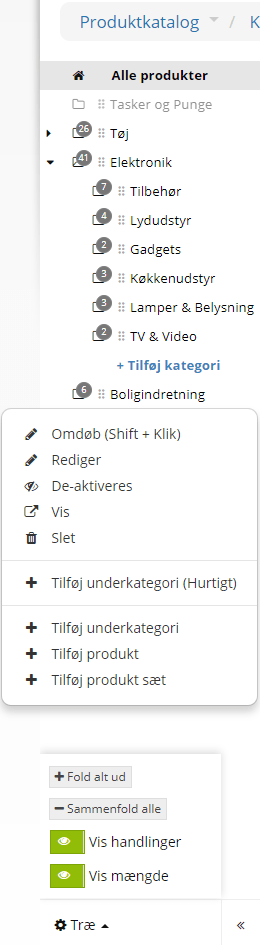Skærmbillede: Opret og tilpas kategorier