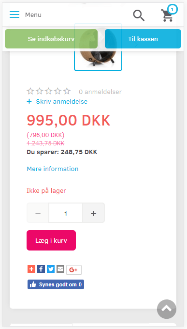Skærmbillede: Ekstra tydelig “lagt i kurv” på mobil