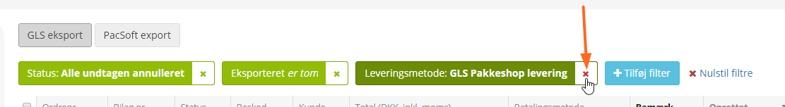 Skærmbillede: Alle leveringsmetoder kan markeres som standard til fil eksport