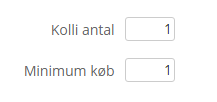 Skærmbillede: Minimum og kolli antal på køb af produkter