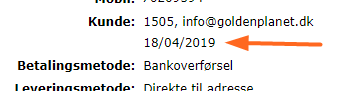 Skærmbillede: Dato kunde er oprettet på pakkesedler