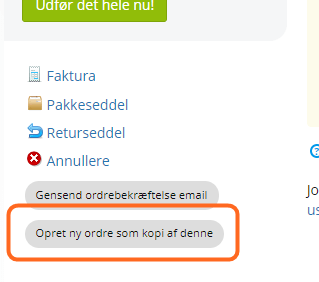 Skærmbillede: Opret kopi af ordre