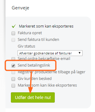 Skærmbillede: Send betalingslink til kunde efter nye produkter er tilføjet