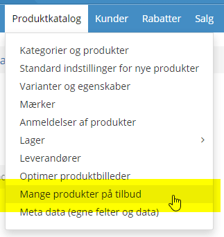 Skærmbillede: Tag alle underkategorier med i “Mange produkter på tilbud”