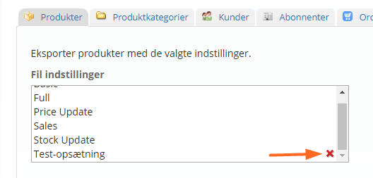 Skærmbillede: Import/export definitioner kan slettes