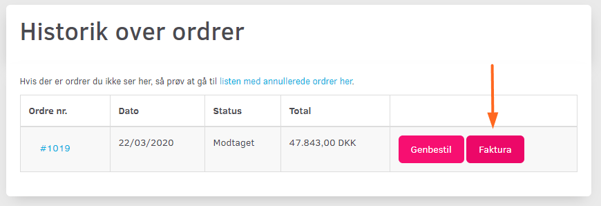 Skærmbillede: Kunder kan hente deres faktura via login