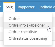 Skærmbillede: Oplysninger om levering via ordre e-mail skabeloner