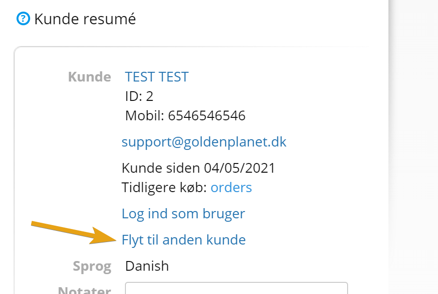 Skærmbillede: Skift kunde på en ordre