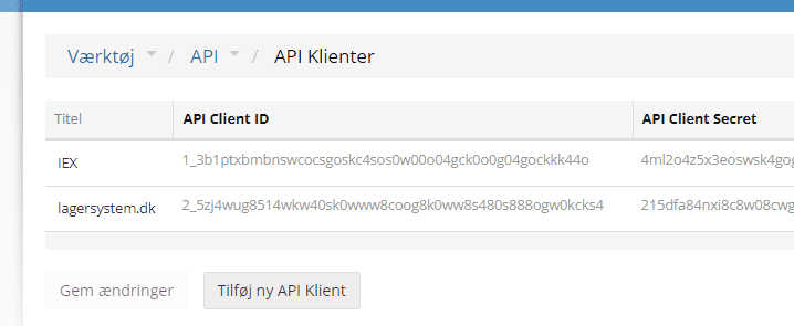 Skærmbillede: Titel på API-nøgler