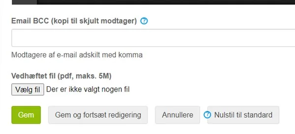 Skærmbillede: Vedhæft pdf til e-mails som fx ordrebekræftelse