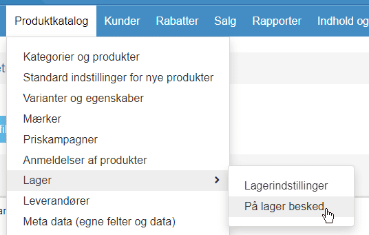Skærmbillede: Eksportere tilmeldte til på-lager-besked