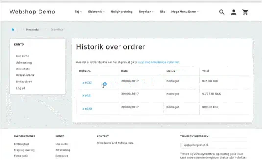 Kundekontoen i webshoppen: ordrer, ønskelister og adressebog
