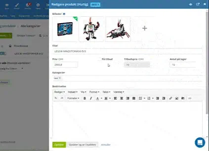 Hurtig redigering af et produkt i webshoppens administration