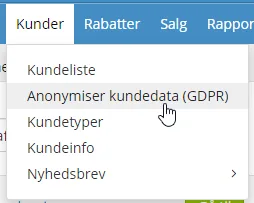 Menupunktet Kunder med Anonymisere data