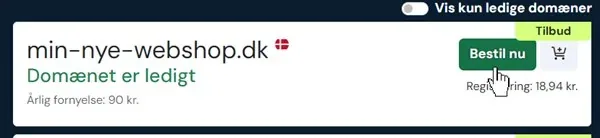 Knappen Bestil nu ved et ledigt domænenavn hos simply.com
