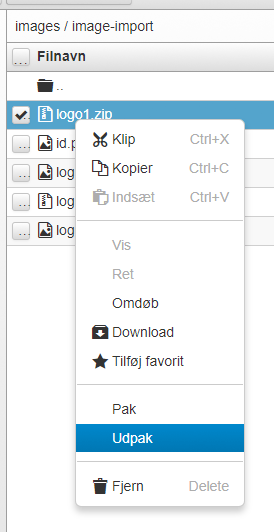 Skærmbillede: Zip filer