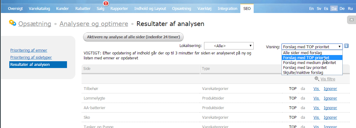 Skærmbillede: Resultatet af analysen