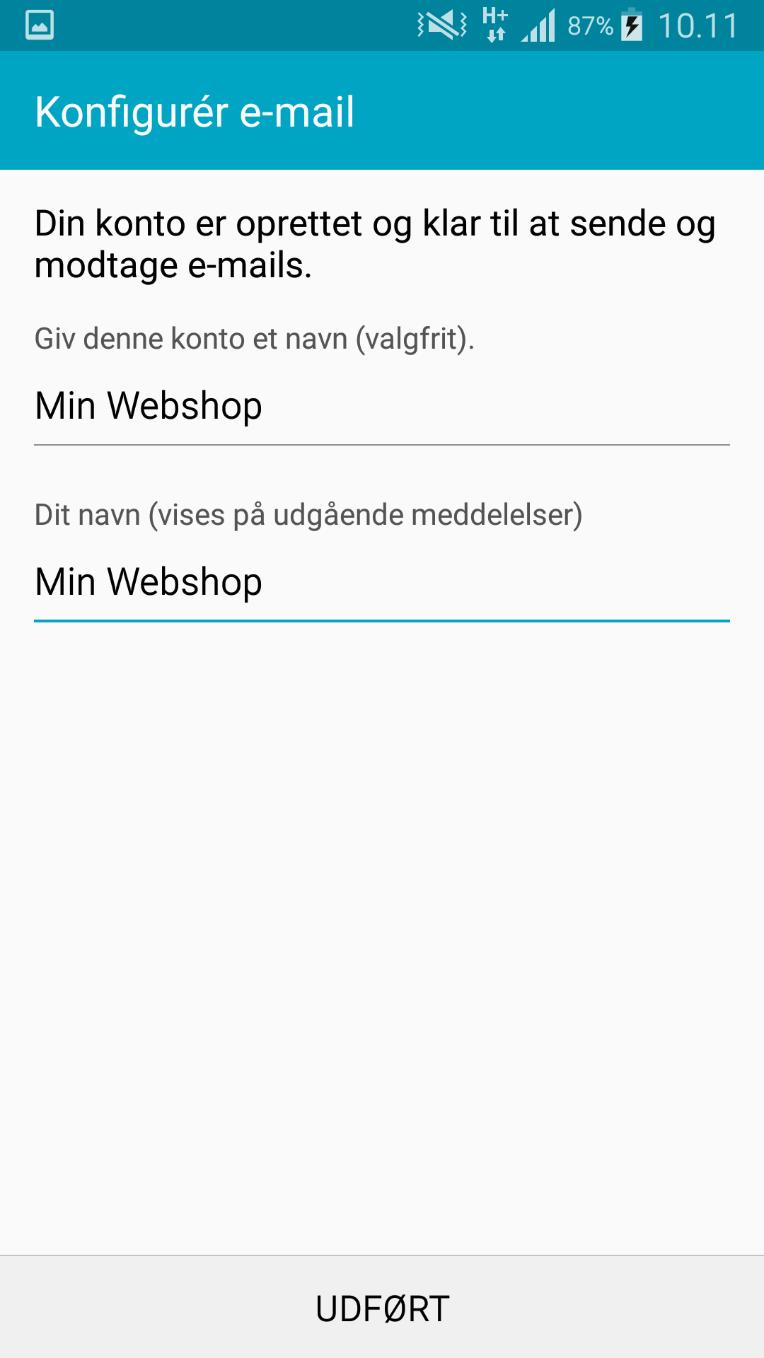 Skærmbillede: Android mail opsætning