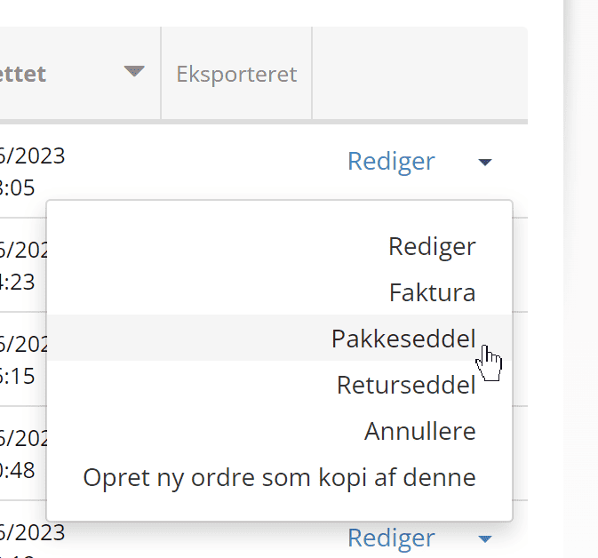 Skærmbillede: Billeder af varer på pakkeseddel