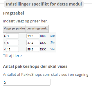 Skærmbillede: Pakkeshop modulet