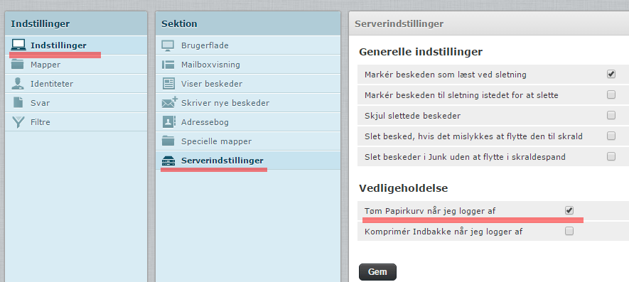 Skærmbillede: Tøm papirkurven automatisk