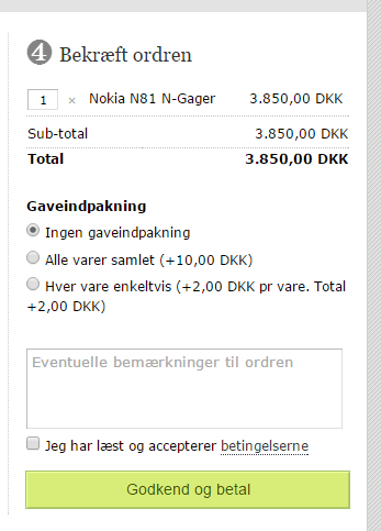 Checkout med gaveindpakning