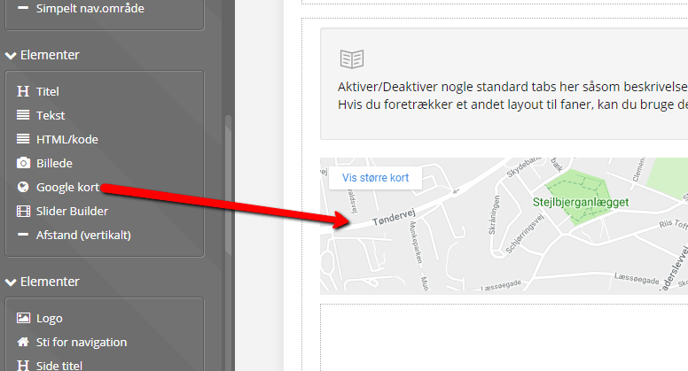 Skærmbillede: Indsæt dit Google map i shoppen
