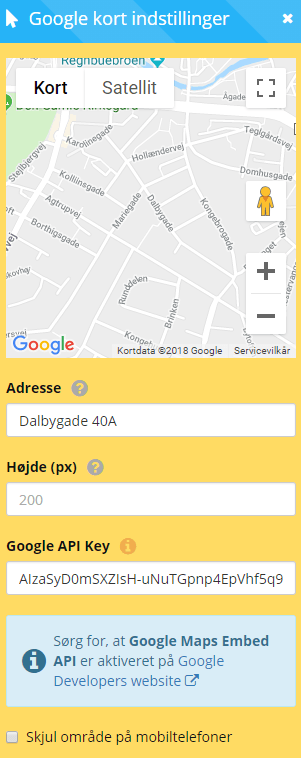 Skærmbillede: Indsæt dit Google map i shoppen