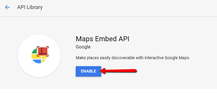 Skærmbillede: Find og aktiver din Google maps API key