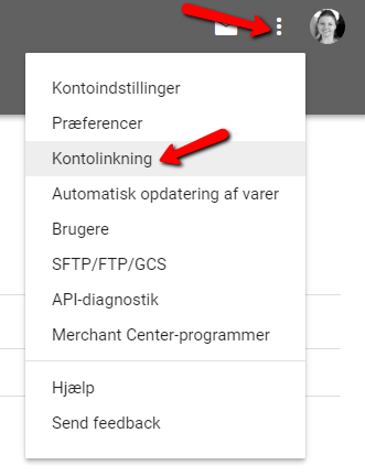 Skærmbillede: Link Google Ads til Merchant Center
