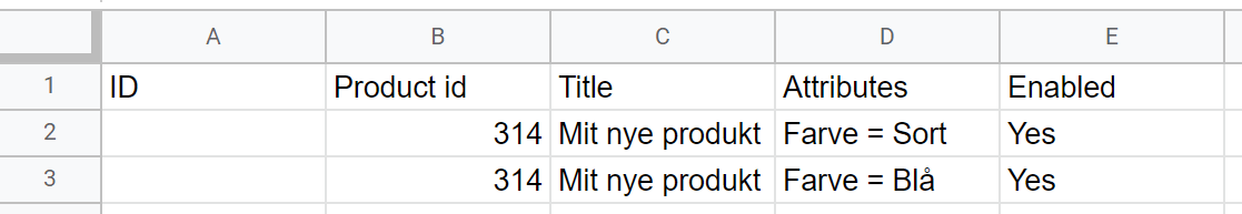 Skærmbillede: Tilføje varianter til et eksisterende produkt