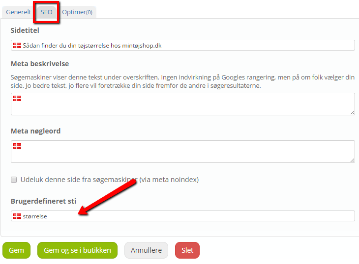 Skærmbillede: Bestem selv webadressen
