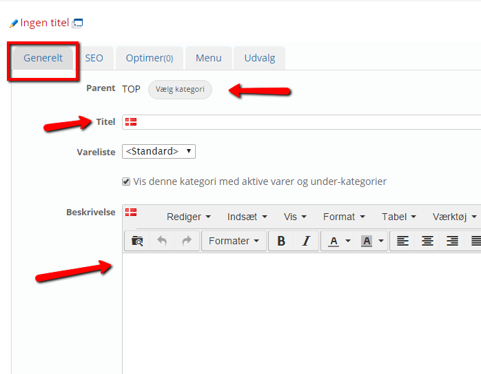 Skærmbillede: Kategorisider som informationssider
