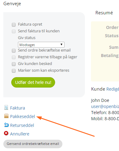 Ordredetalje pakkeseddel