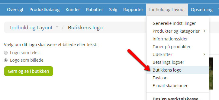 Skærmbillede: 2: Logoet ind i din webshop