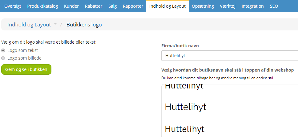 Skærmbillede: Logo som tekst