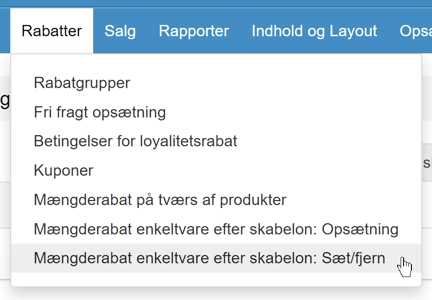 Skærmbillede: Skabeloner til samme mængderabat