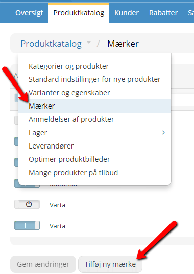 Skærmbillede: Opret mærker
